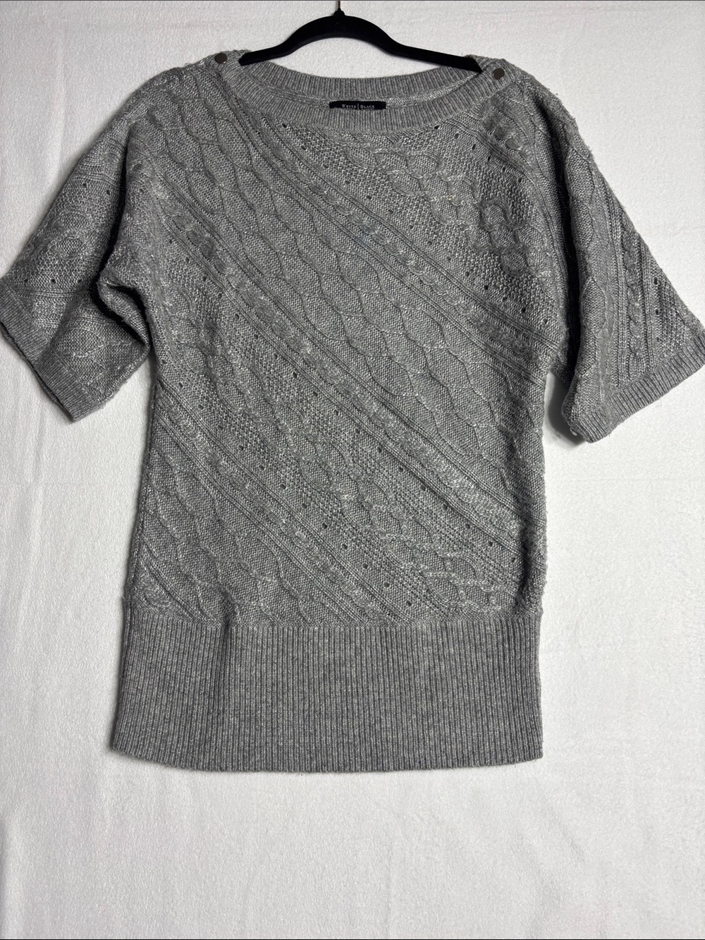 WHBM Cable Knit Crochet Wool-Blend Boat-Neck Short-Sleeve Sweater